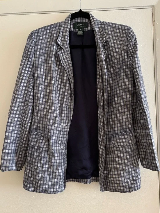 Ralph Lauren Blue Plaid Lightweight Linen Blazer - Picture 3 of 5
